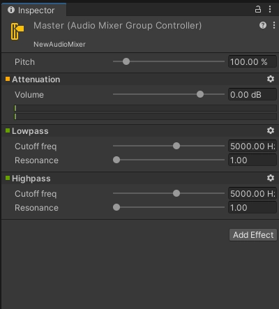 Effet de filtrage audio dans un mixeur Unity