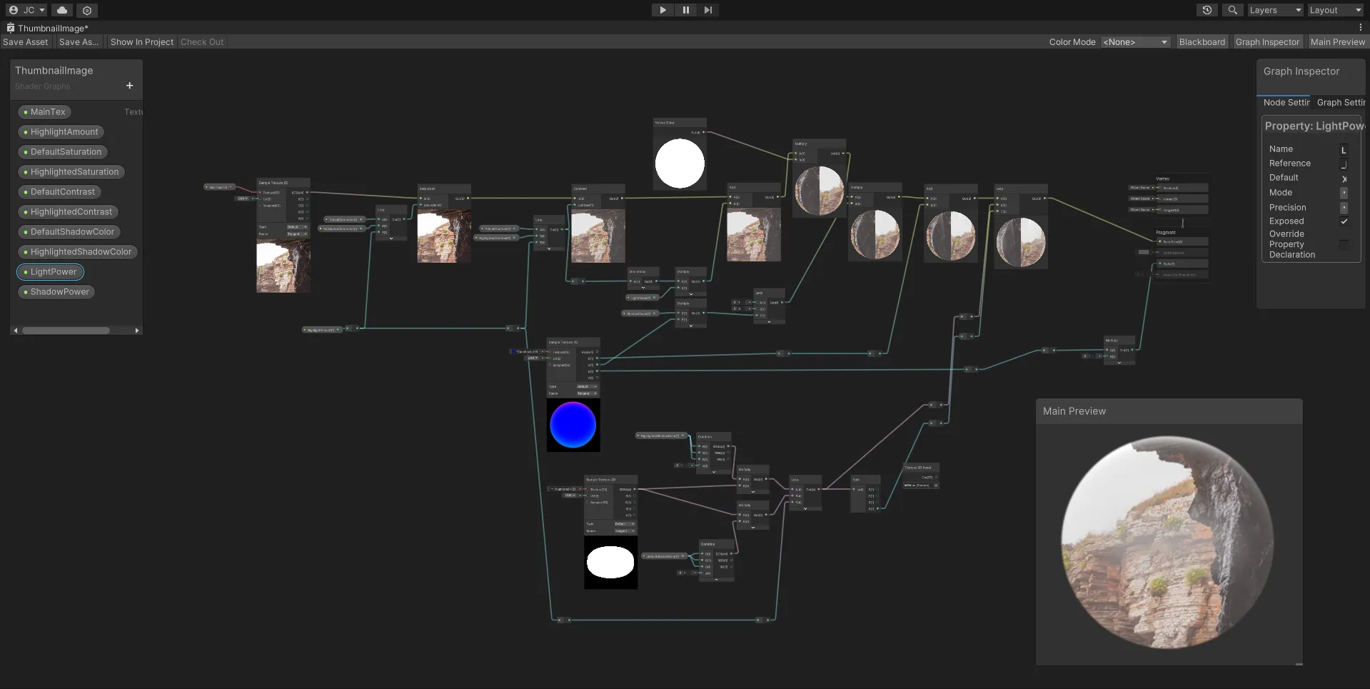 Shadergraph contrôlant l'apparence des miniatures des playlists