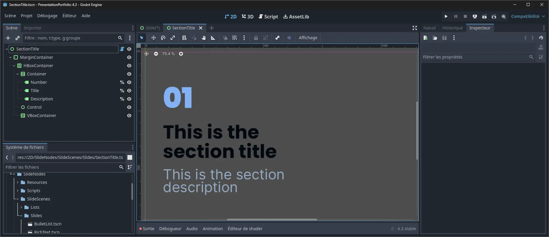 Scène de template d'un titre de section